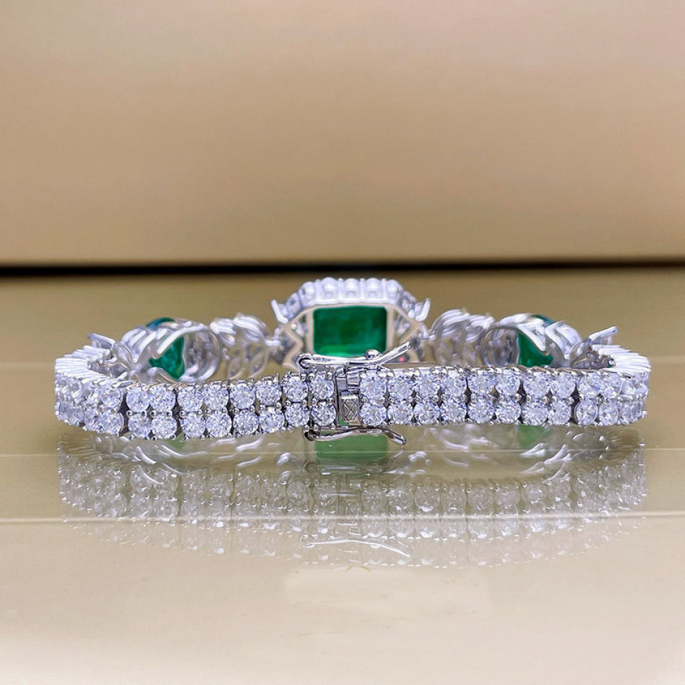 925 Silver 12*10mm Synthetic Emerald zirconia fashion custom bracelet